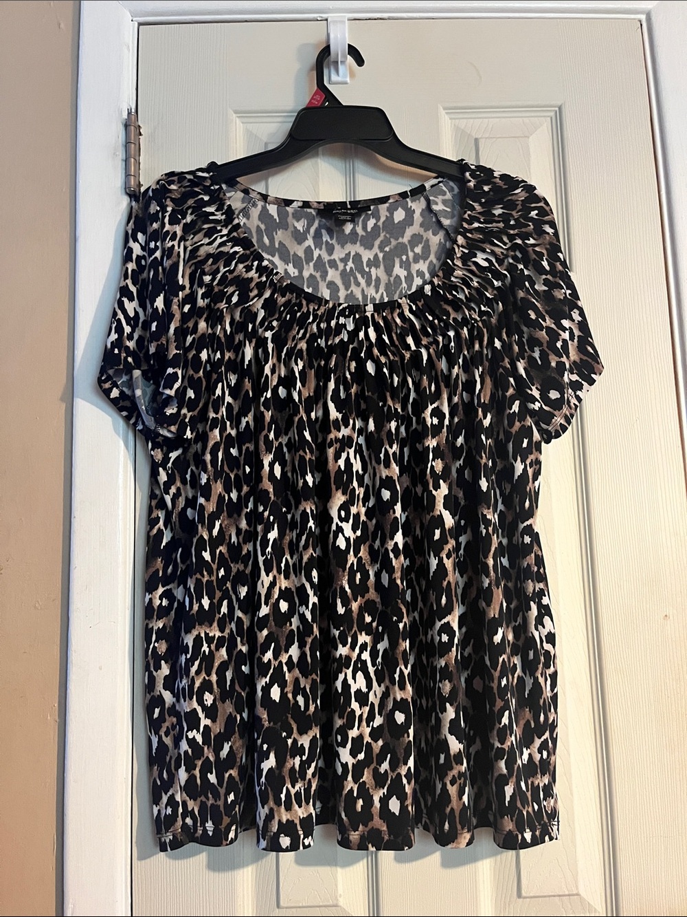 Style &Co Leopard Print Short Sleeve Blouse - Black & Brown